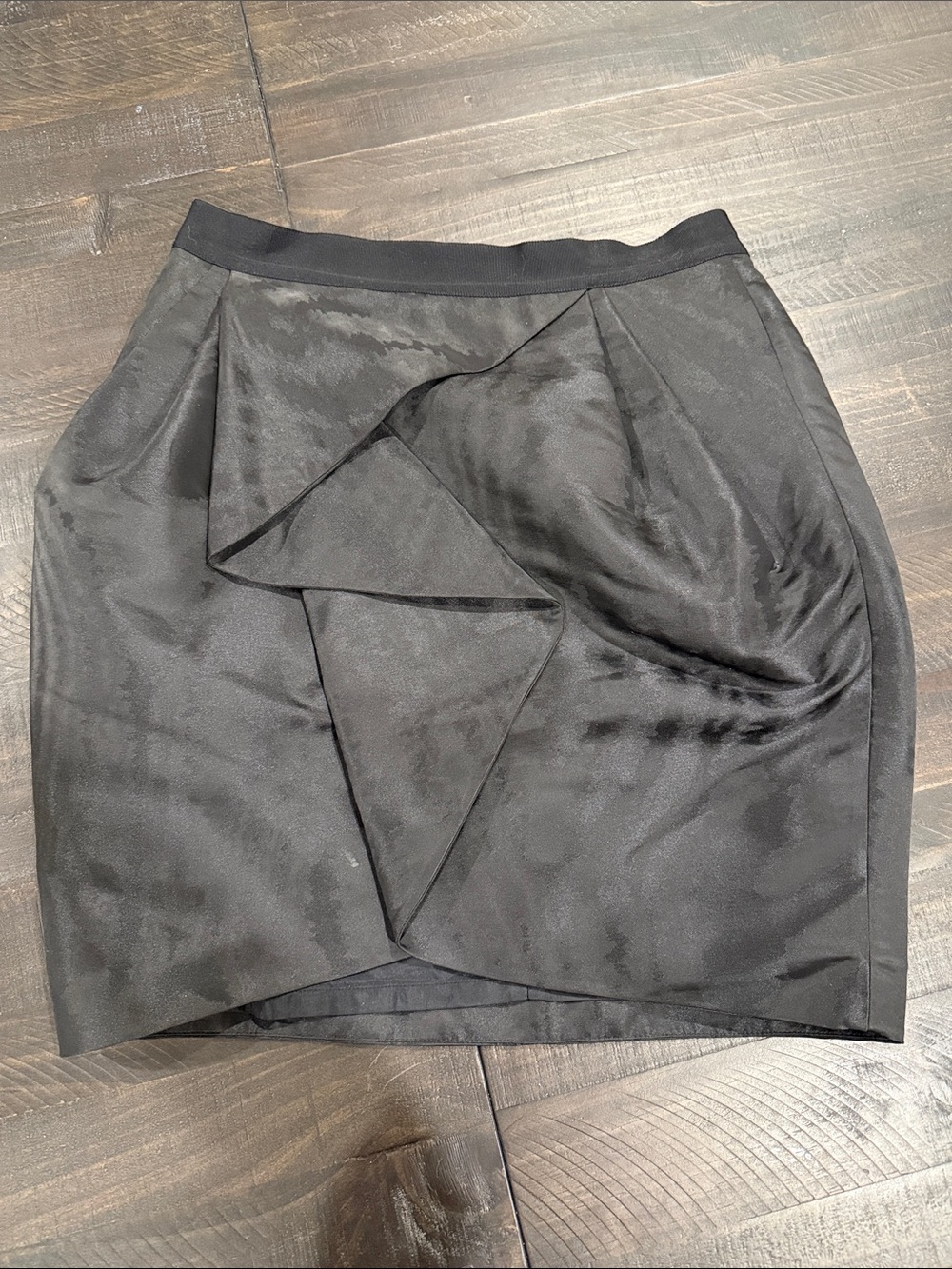 Robert Rodriguez Satin-Look Black Mini Skirt with Draped Accent